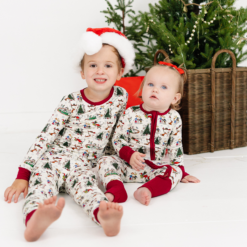 Christmas Snowflake Green Face Dog Kids Bamboo Two-Piece Pajama Set