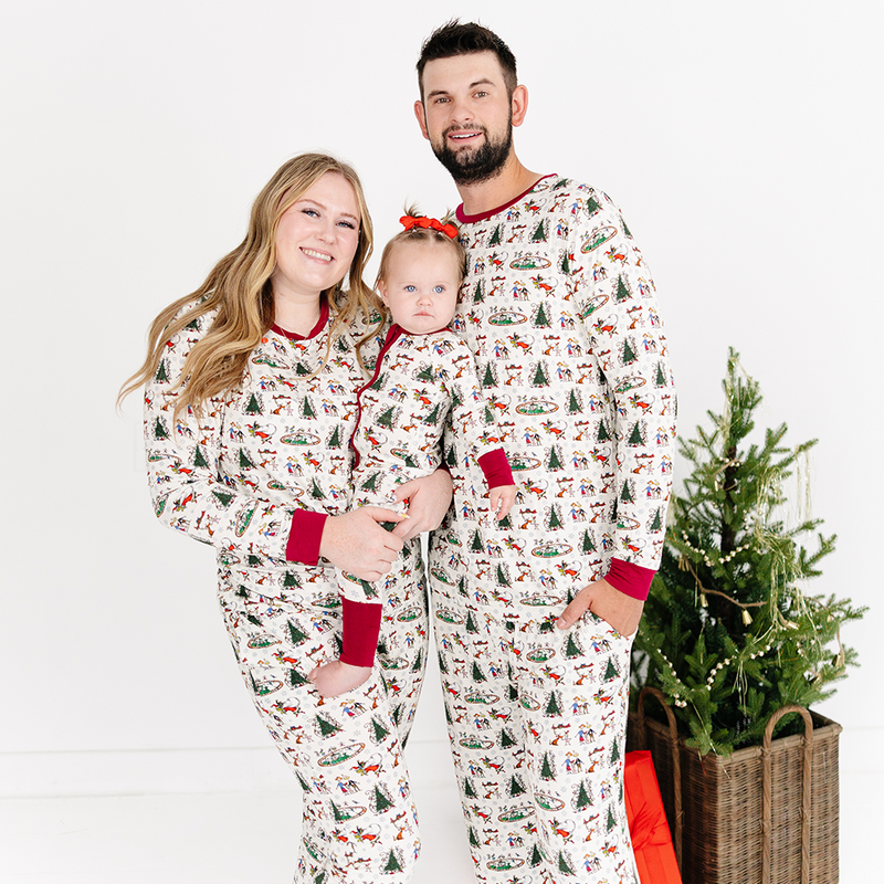 Christmas Snowflake Green Face Dog Bamboo Family Matching Pajamas