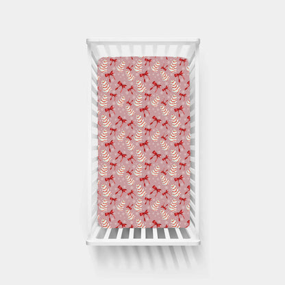 Christmas Pink Tree Cakes and Bows Bamboo Fitted Crib Sheet