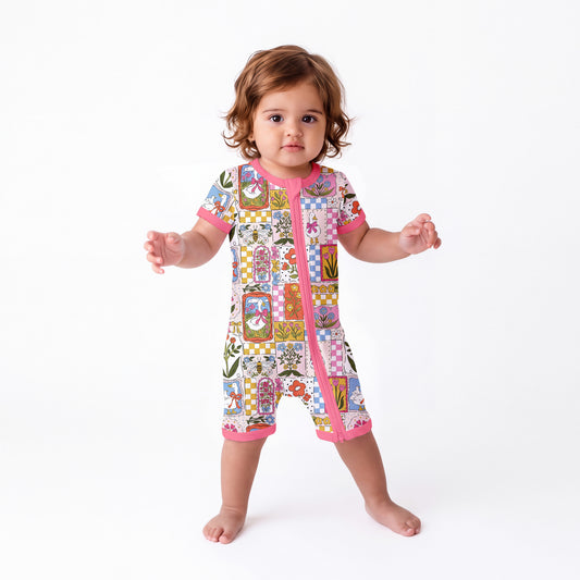 Vintage Goose Garden Short Bamboo Zippy Baby Romper