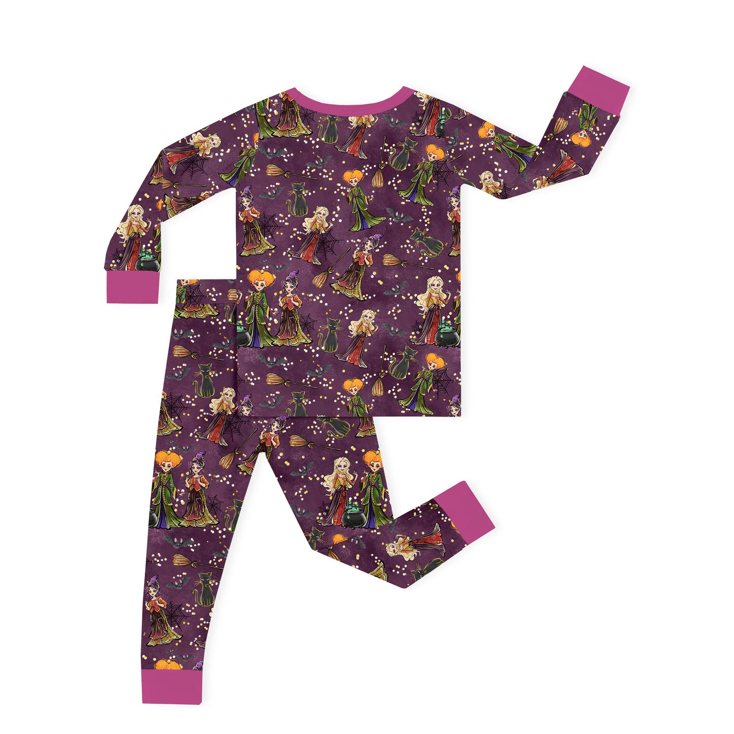 Halloween Hocus Pocus Sisters Witch Purple Kids Two Piece Pajama Set bamboo clothing design - baby apparel bamboo clothing with custom design - baby wear front view