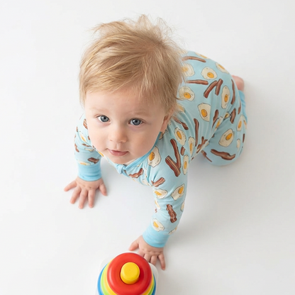 Bacon and Eggs Bamboo Zipper Romper Pajamas