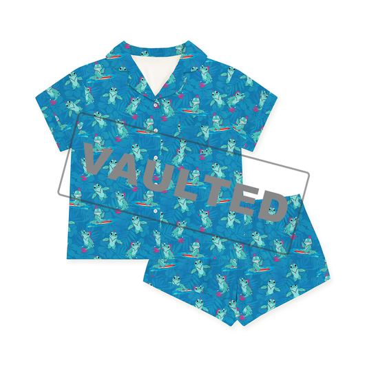 Surfing Dino Ocean Island Women's Bamboo Short Sleeve Pajama Set