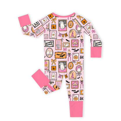 Halloween Pink Spooky Gallery Baby Bamboo Zipper Pajama Romper