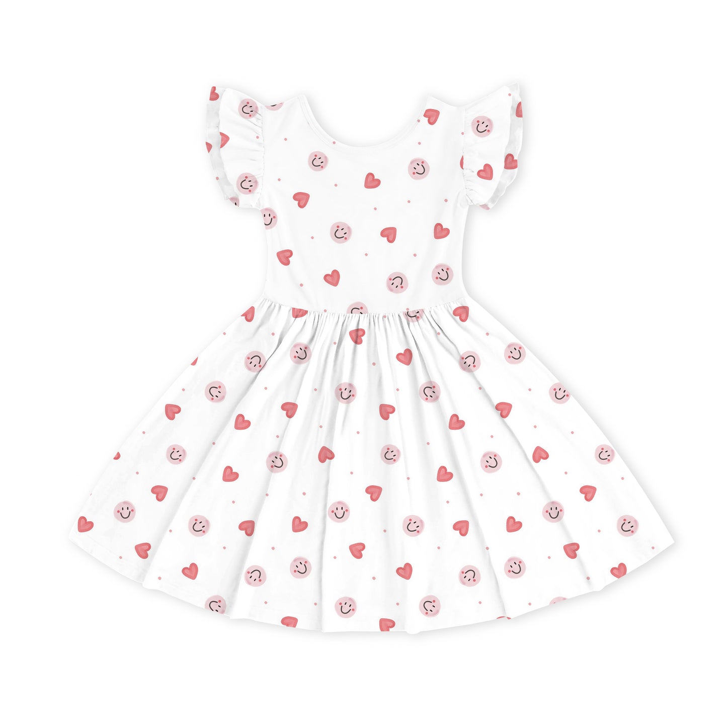 Sweet Hearts and Smiley Faces Pink Kids Bamboo Short Sleeves Dress