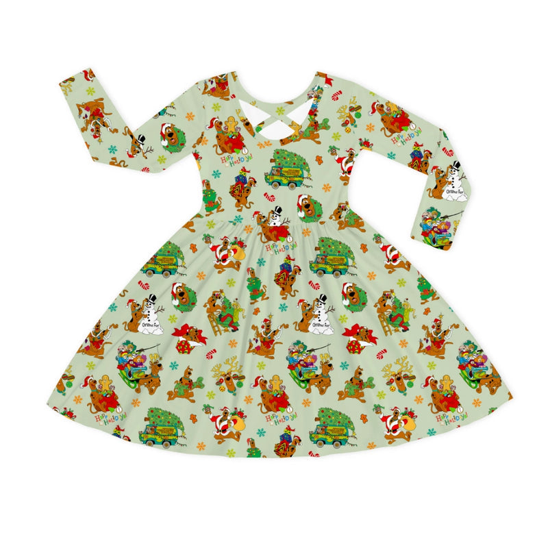 Christmas Mystery Great Dane Dog Kids Bamboo Long Sleeves Dress