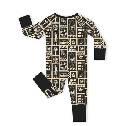 Retro Surf Waves Bamboo Zipper Pajama Romper