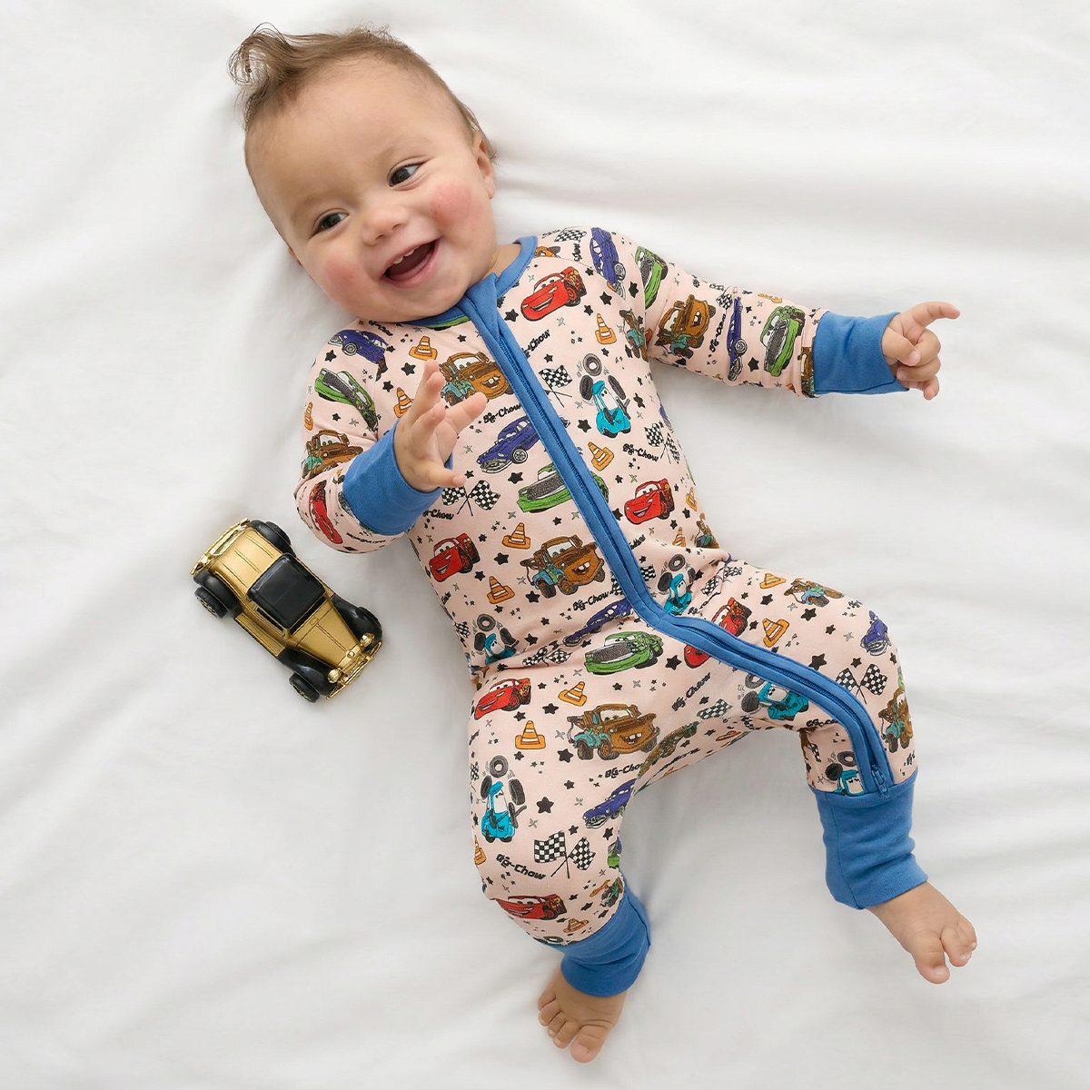 Cartoon Car Pentacle Bamboo Zipper Romper Pajamas