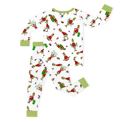 Christmas Green Gift Green Face Kids Bamboo Two-Piece Pajama Set