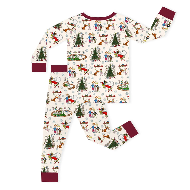 Christmas Snowflake Green Face Dog Kids Bamboo Two-Piece Pajama Set