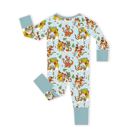 Christmas Snow Bear Friends Gift Bamboo Zipper Romper Pajamas