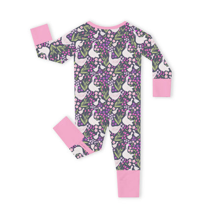 Wildflower Meadow Geese Bamboo Zipper Pajama Romper