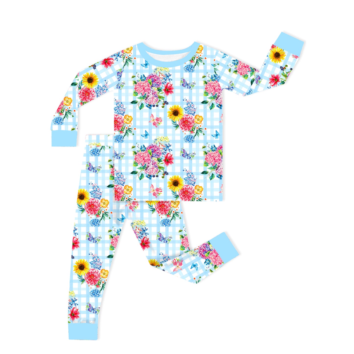 Gingham Garden Bouquet Kids Bamboo Two-Piece Pajama Set