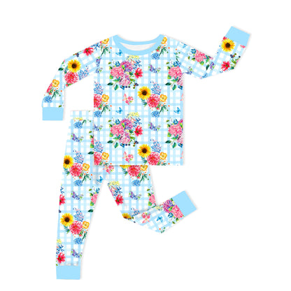 Gingham Garden Bouquet Kids Bamboo Two-Piece Pajama Set
