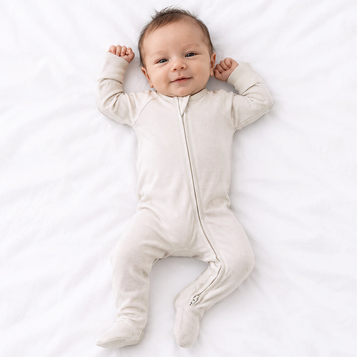 Oat Milk Solid Bamboo Zipper Footed Pajama Romper