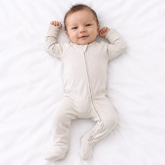 Oat Milk Solid Bamboo Zipper Footed Pajama Romper