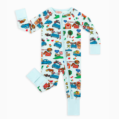 Farm Car and Animal Friends Life Bamboo Zipper Romper Pajamas