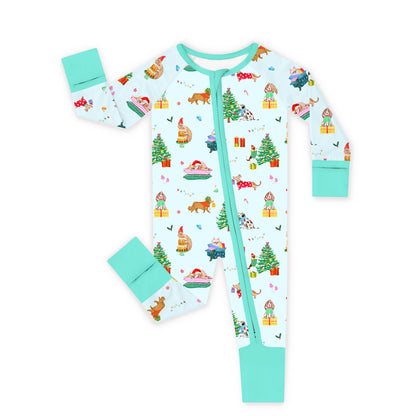 Christmas Holiday Dogs Baby Bamboo Zipper Pajama Romper