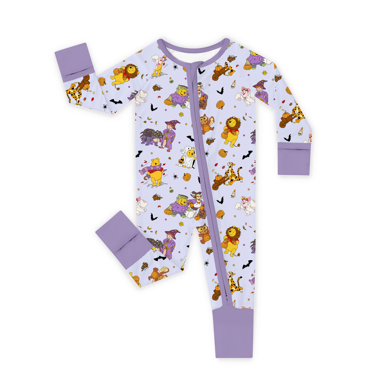 Halloween Bear Pumpkin Bat Bamboo Zipper Romper Pajamas