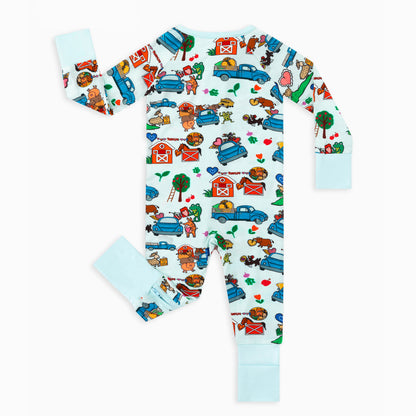 Farm Car and Animal Friends Life Bamboo Zipper Romper Pajamas
