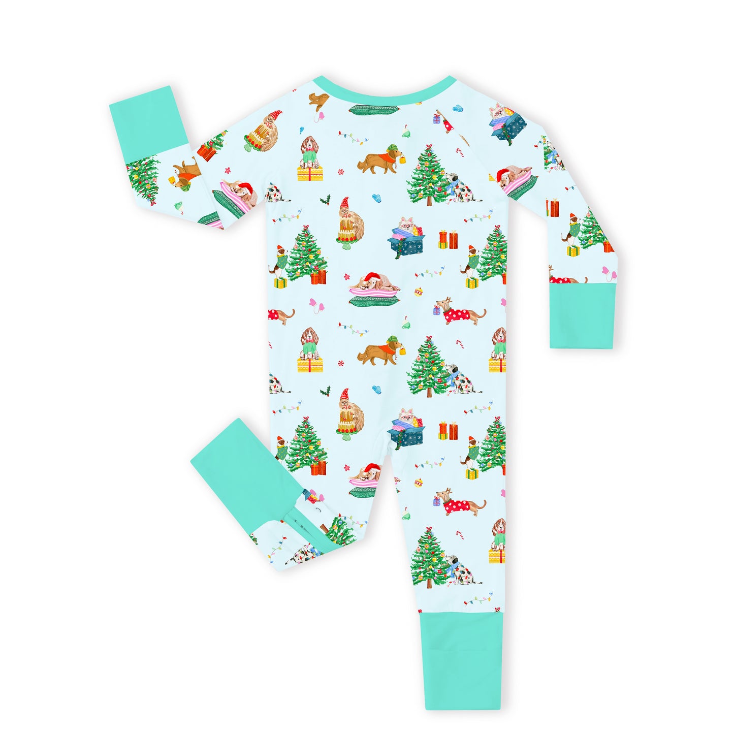 Christmas Holiday Dogs Baby Bamboo Zipper Pajama Romper