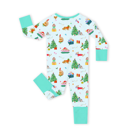 Christmas Holiday Dogs Baby Bamboo Zipper Pajama Romper