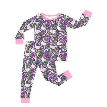 Wildflower Meadow Geese Kids Bamboo Two-Piece Pajama Set