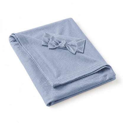 Greyish Misty Blue Bamboo Swaddle Bow Headband Set