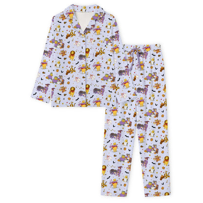 Halloween Bear Pumpkin Bat Print Bamboo Women's Pajamas Set