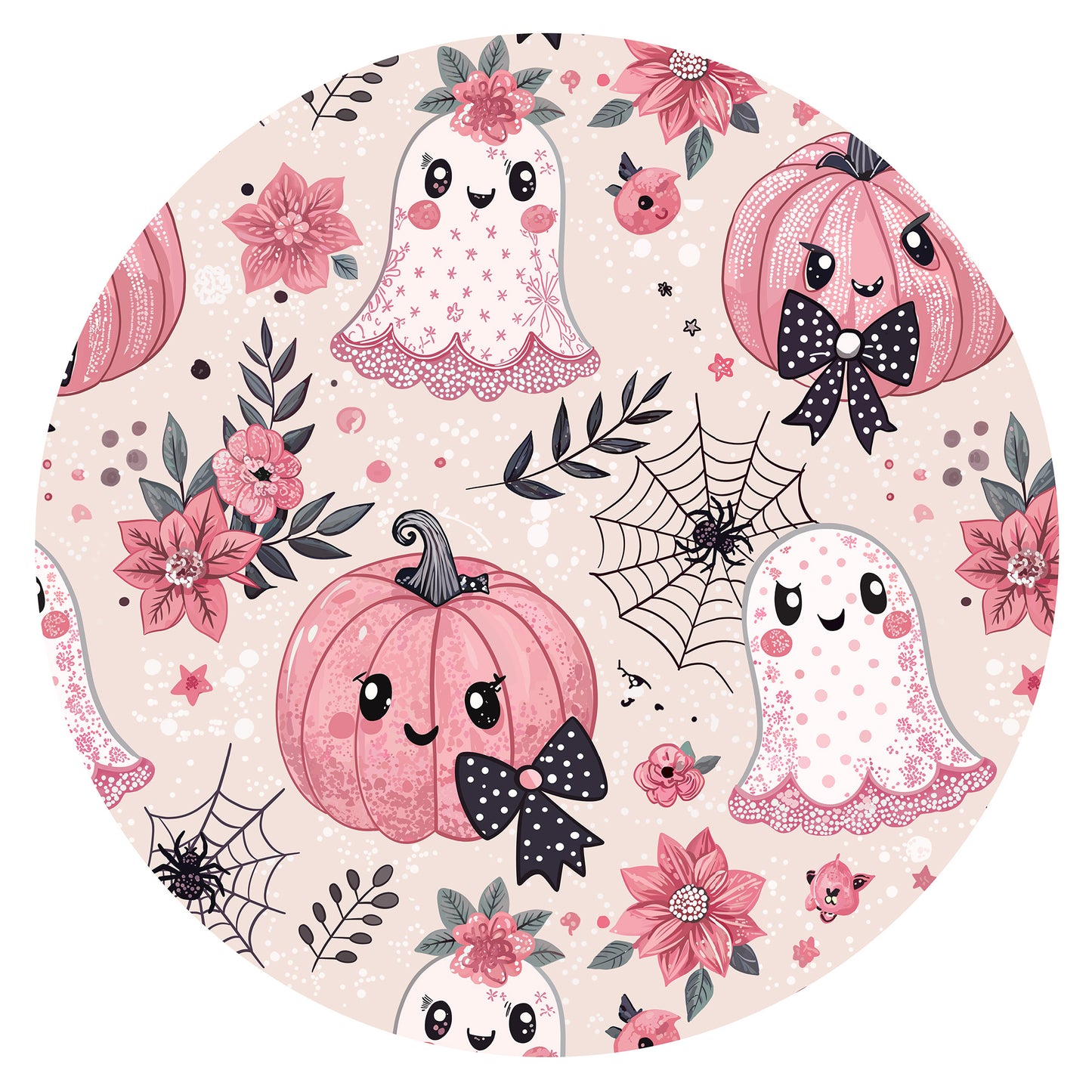 Halloween Pink Pumpkin and Sweet Ghosts Kids Bamboo Two-Piece Pajama Set