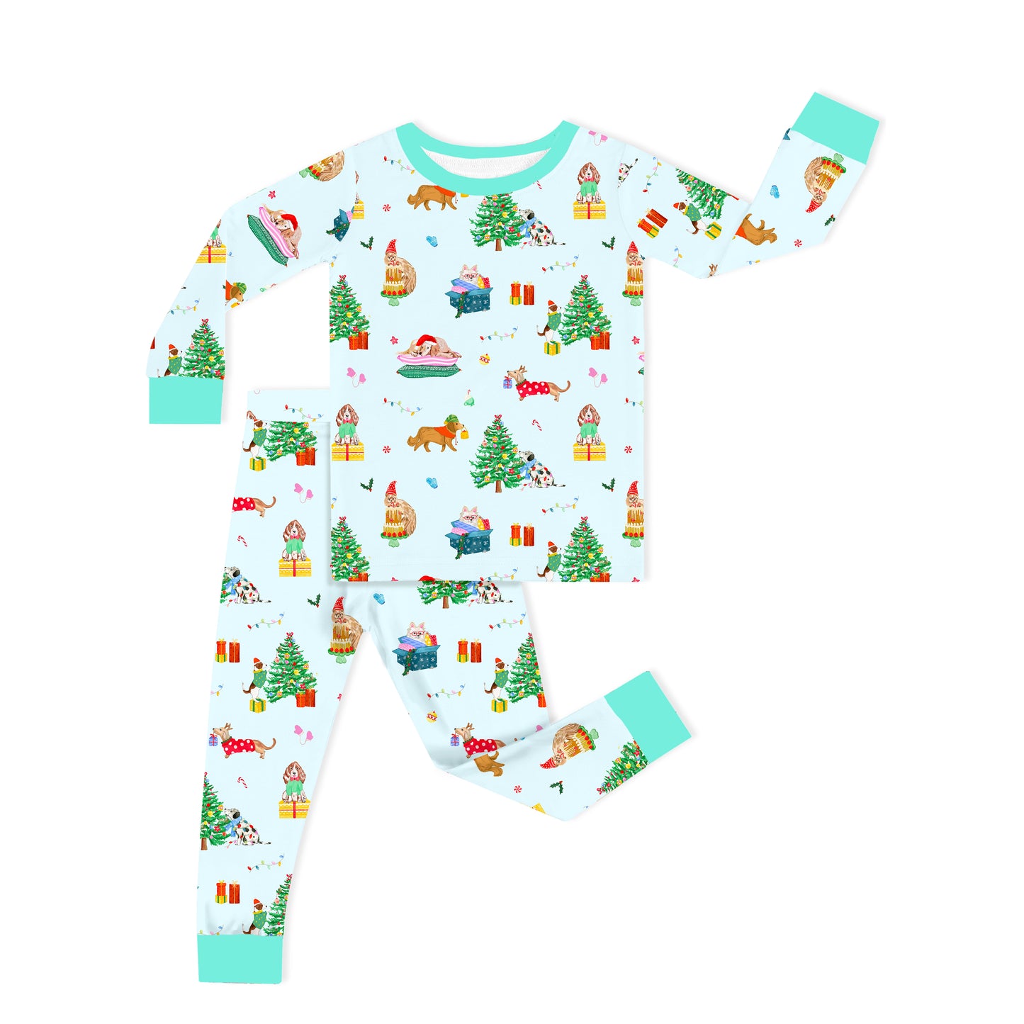 Christmas Holiday Dogs Kids Bamboo Two-Piece Pajama Set