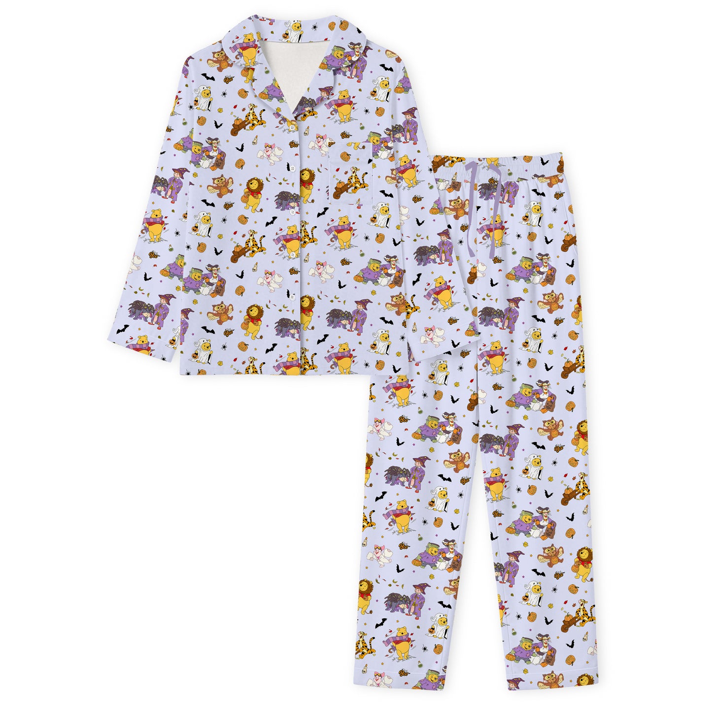 Halloween Bear Pumpkin Bat Print Bamboo Men's Pajamas Set