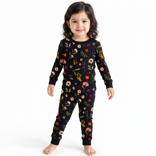 Midnight Wildflower Floral Fantasy Kids Bamboo Two-Piece Pajama Set