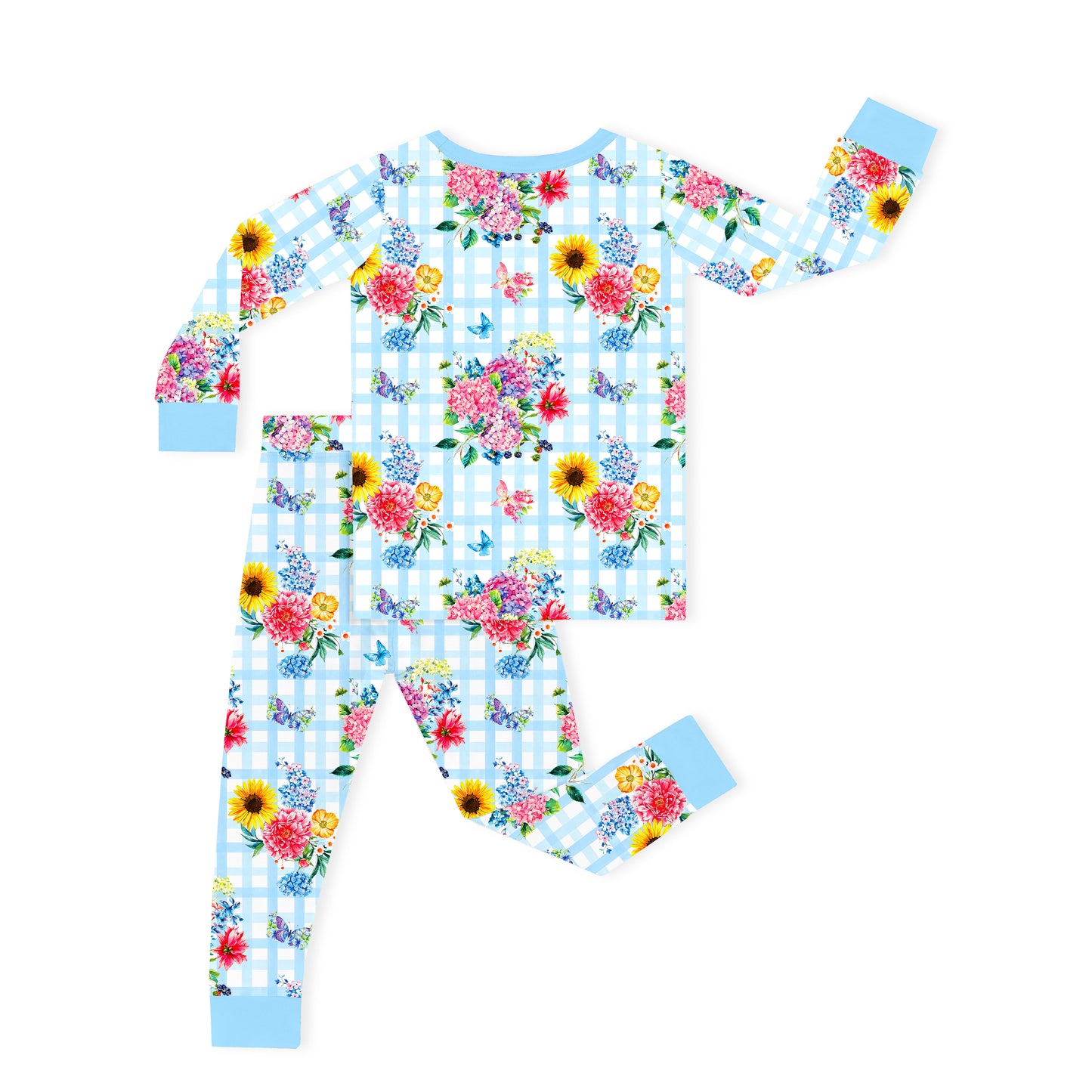 Gingham Garden Bouquet Kids Bamboo Two-Piece Pajama Set