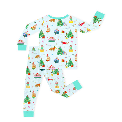 Christmas Holiday Dogs Kids Bamboo Two-Piece Pajama Set