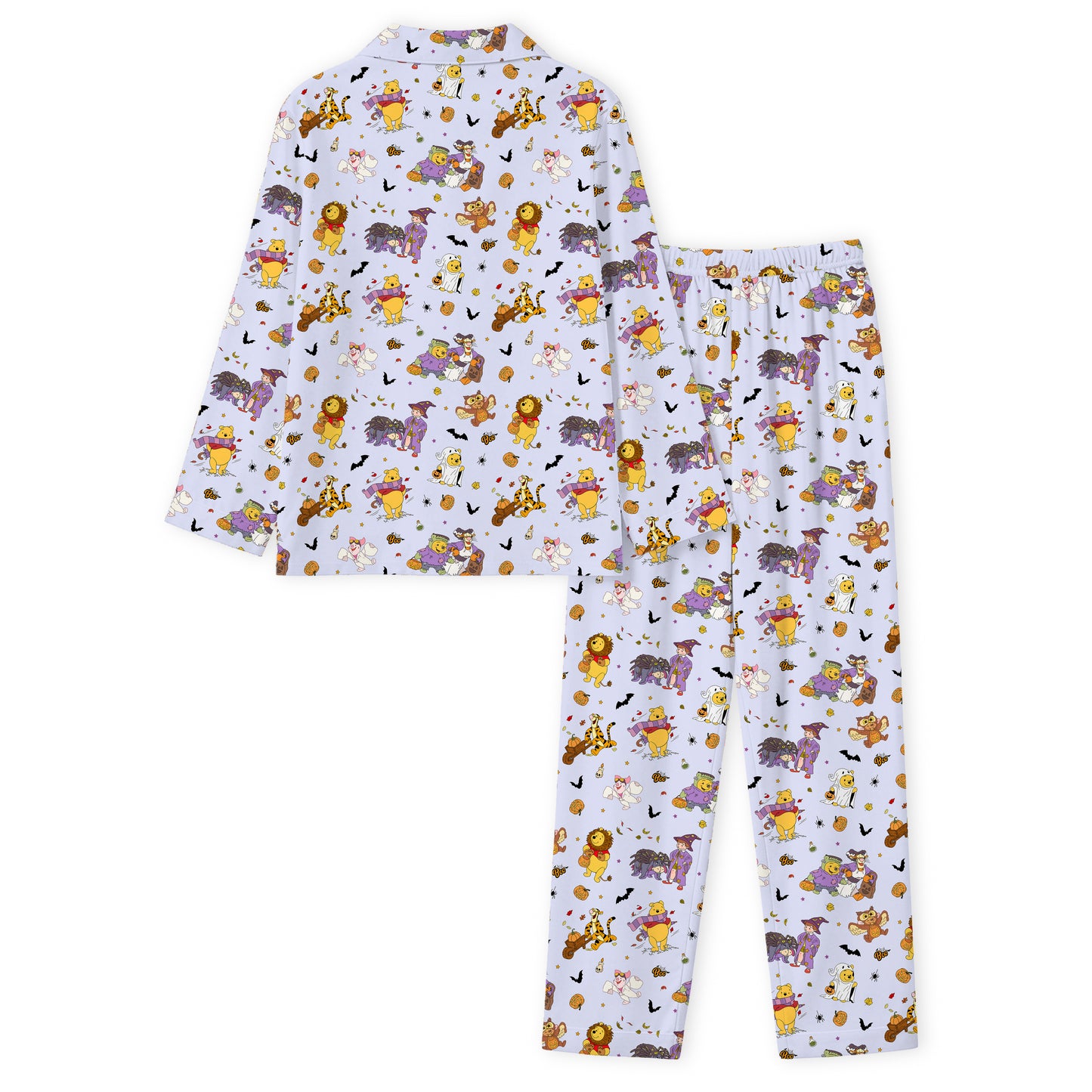 Halloween Bear Pumpkin Bat Print Bamboo Men's Pajamas Set