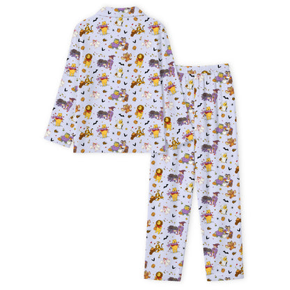 Halloween Bear Pumpkin Bat Print Bamboo Men's Pajamas Set