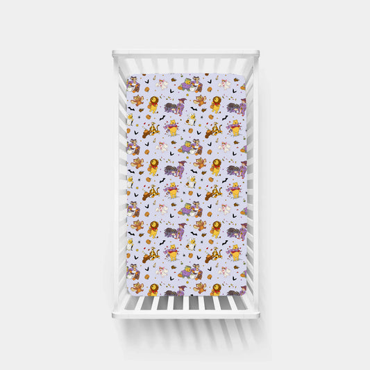 Halloween Bear Pumpkin Bat Bamboo Fitted Crib Sheet
