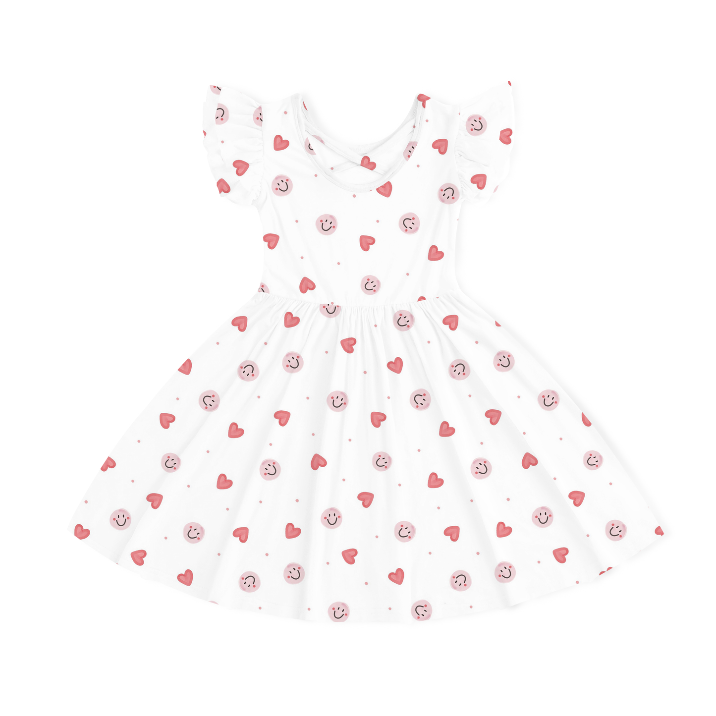 Sweet Hearts and Smiley Faces Pink Kids Bamboo Short Sleeves Dress