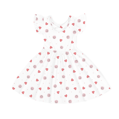 Sweet Hearts and Smiley Faces Pink Kids Bamboo Short Sleeves Dress