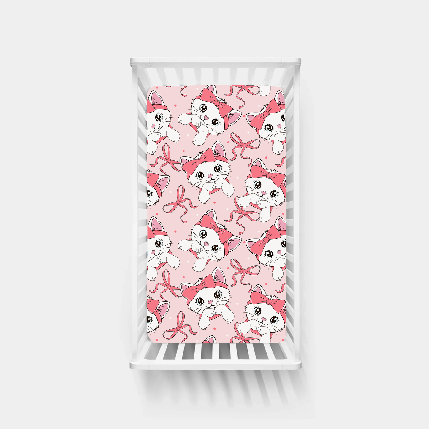 Pink Bow Cat Bamboo Fitted Crib Sheet