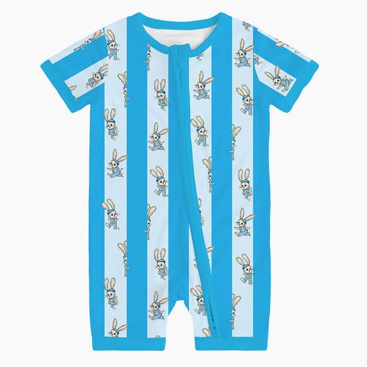 Easter Striped Bunny Bamboo Shorts Zippered Romper