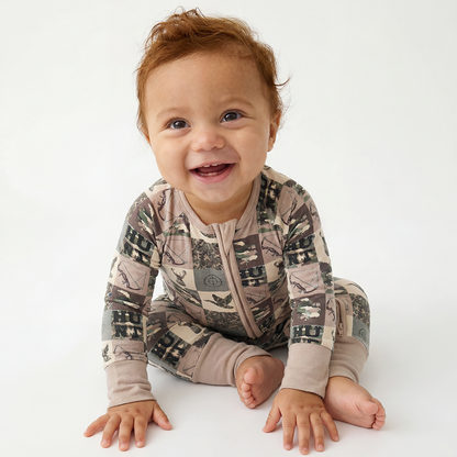Animal Camouflage Checkerboard Bamboo Zipper Romper Pajamas