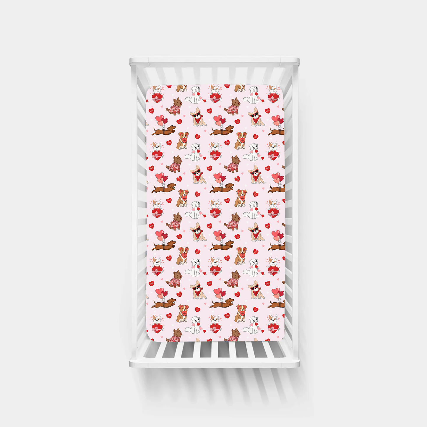 Valentine Heart Puppy Cuddle Crew Pink Bamboo Fitted Crib Sheet