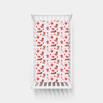 Valentine Heart Puppy Cuddle Crew Pink Bamboo Fitted Crib Sheet