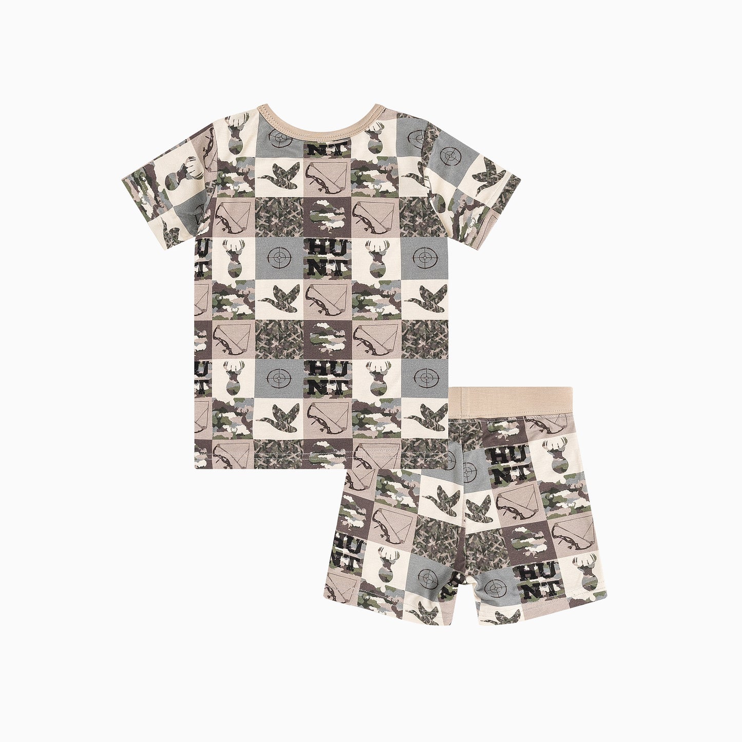 Camouflage Checkerboard Kids Bamboo Two-Piece Pajama Short Sleeve Set