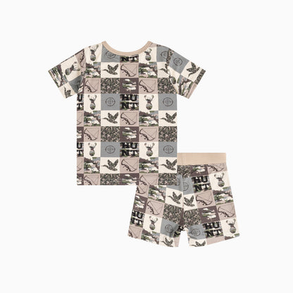 Camouflage Checkerboard Kids Bamboo Two-Piece Pajama Short Sleeve Set