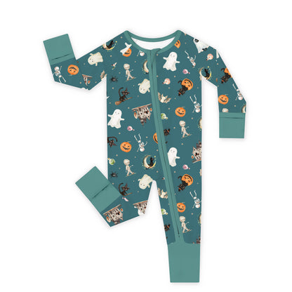 Halloween Spooky Ghost Pumpkin Patch Baby Bamboo Zipper Pajama Romper