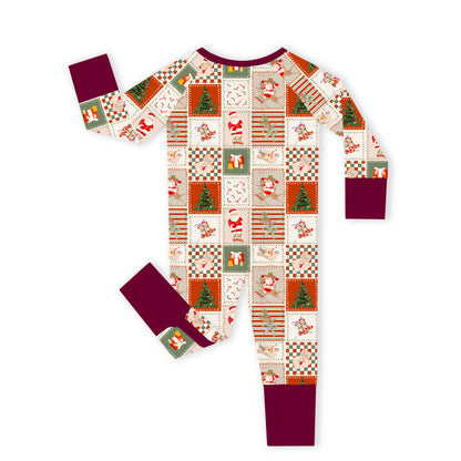 Christmas Western Patchwork Baby Bamboo Zipper Pajama Romper
