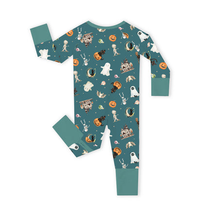 Halloween Spooky Ghost Pumpkin Patch Baby Bamboo Zipper Pajama Romper